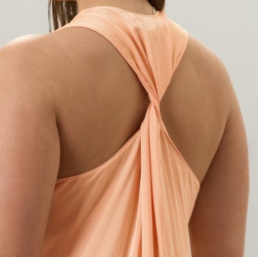 ROSETTA GETTY Collective Peach Satin Twist Back Halter Maxi Slip Dress Sz 6 - Picture 2 of 16